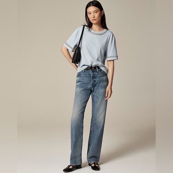 NWT J CREW Heavy jersey T-shirt with rhinestones in icy blue - Picture 3 of 6